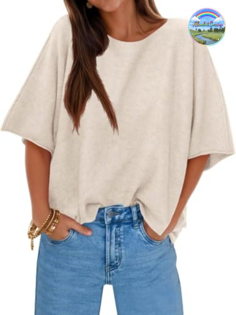 Womens Oversized Short Sleeve Sweater Top Knit Pullover